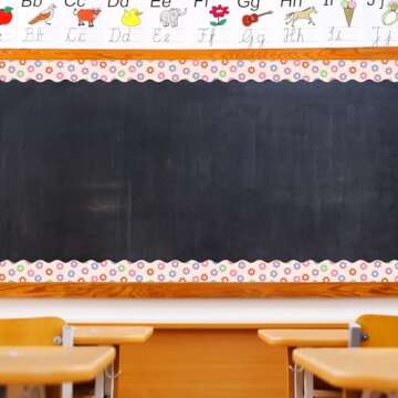 Whaline 196.8ft Pastel Boho Bulletin Board Borders Daisy Flower Checkered Groovy Die-Cut Rolled Board Trim for School Classroom Office Chalkboard, 6 Rolls