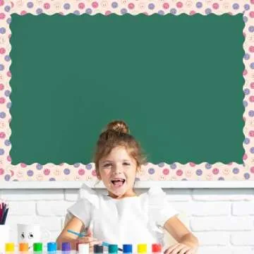Whaline 196.8ft Pastel Boho Bulletin Board Borders Daisy Flower Checkered Groovy Die-Cut Rolled Board Trim for School Classroom Office Chalkboard, 6 Rolls