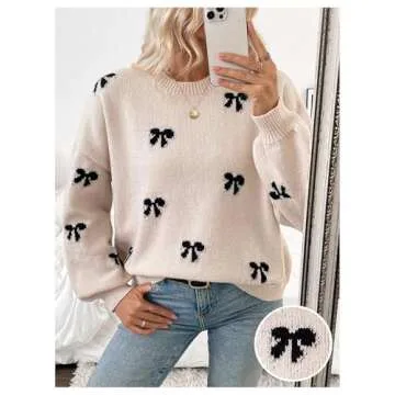Stylish BEAUDRM Bow Print Sweater for Women