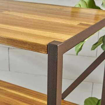 Rustic Acacia Wood Bookcase with Iron Accents - 17"