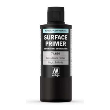 Vallejo - Surface Primer Color | Gloss Black Acrylic Primer 200 ml (6.76 fl.oz.) | Glossy Finish and...