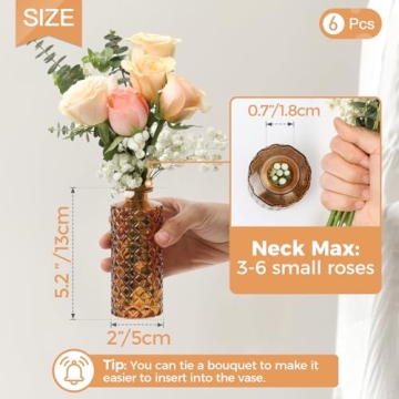 ComSaf 6-Piece Glass Bud Vases Set for Home Decor