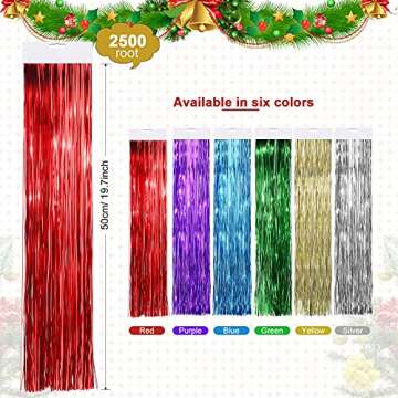Bulk 2500 Strands Christmas Tinsel Garland - Vibrant Tinsel Decorations for All Occasions