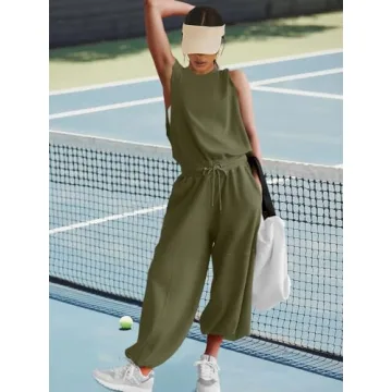 LAMISSCHE Womens Oversized Wide Leg Jumpsuit with Pockets Elastic Waist Workout Onesie Romper Open Back Outfits