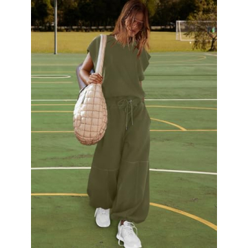 LAMISSCHE Womens Oversized Wide Leg Jumpsuit with Pockets Elastic Waist Workout Onesie Romper Open Back Outfits