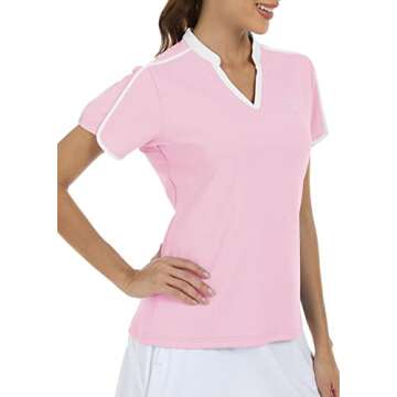 MoFiz Golf Polo Shirts for Women Short Sleeve Tennis Shirt Summer V Neck Casual T-Shirts Pink S