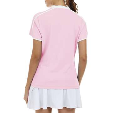 MoFiz Golf Polo Shirts for Women Short Sleeve Tennis Shirt Summer V Neck Casual T-Shirts Pink S