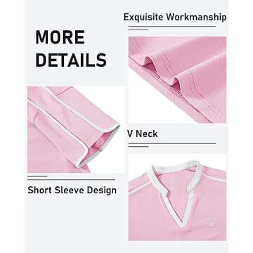 MoFiz Golf Polo Shirts for Women Short Sleeve Tennis Shirt Summer V Neck Casual T-Shirts Pink S