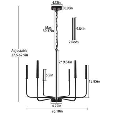 LJHhowe Black 6-Light Farmhouse Chandelier for Dining Room