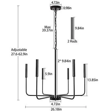 LJHhowe Black 6-Light Farmhouse Chandelier for Dining Room