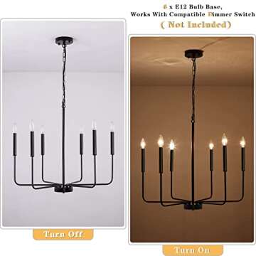 LJHhowe Black 6-Light Farmhouse Chandelier for Dining Room