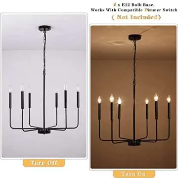 LJHhowe Black 6-Light Farmhouse Chandelier for Dining Room