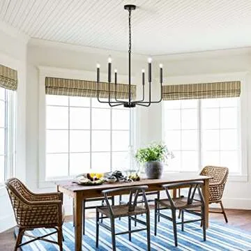 LJHhowe Black 6-Light Farmhouse Chandelier for Dining Room