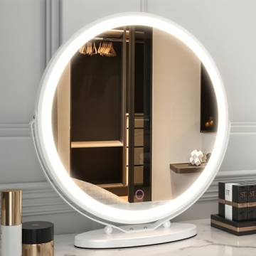 LVSOMT 20" Large Makeup Vanity Mirror with Lights, LED Lighted Circle Mirror, High Definition Round ...
