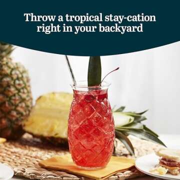 Libbey Tiki Pineapple Glasses Set, Tiki Glasses for Cocktails, Ideal Tiki Bar Set of 4