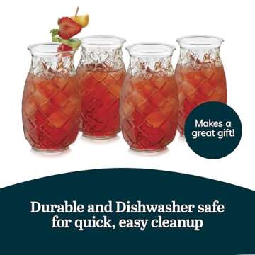 Libbey Tiki Pineapple Glasses Set, Tiki Glasses for Cocktails, Ideal Tiki Bar Set of 4