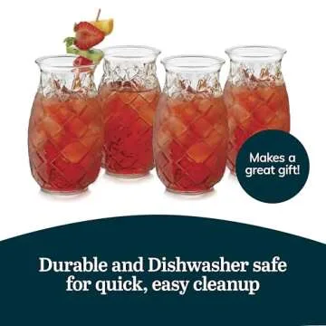 Libbey Tiki Pineapple Glasses Set, Tiki Glasses for Cocktails, Ideal Tiki Bar Set of 4