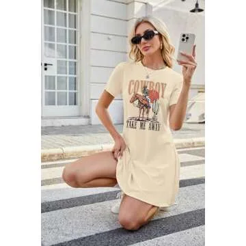 Cowboy Western Dress for Women: Vintage Rodeo Graphic Dresses Country Music Sundress Short Sleeve Co...