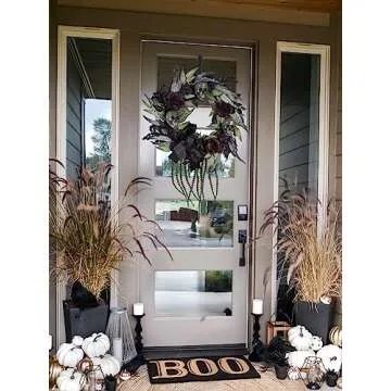 FLOROAD 24 inch Halloween Wreath for Front Door, Large Gothic Flower Skull Outdoor Wreath with Artificial Skull Willow Leaf Rose Hydrangea Berry, Elegant Halloween Decoration for Door