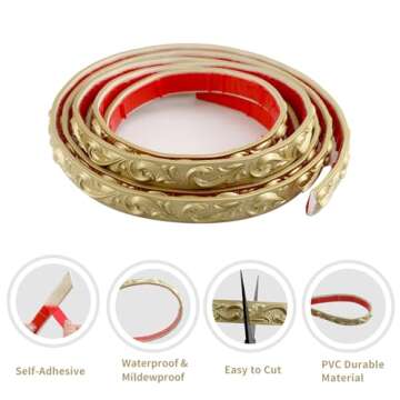 Leenevs Flexible Molding Trim Wall Trim, 16.4 Feet Self Adhesive Peel and Stick Molding Ceiling Molding, Cabinet Border, Mirror Frame Trim Wall Trim for Home Decor Wall Molding & Trim (Champagne Gold)