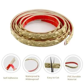 Leenevs Flexible Molding Trim Wall Trim, 16.4 Feet Self Adhesive Peel and Stick Molding Ceiling Molding, Cabinet Border, Mirror Frame Trim Wall Trim for Home Decor Wall Molding & Trim (Champagne Gold)