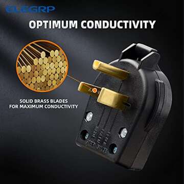 ELEGRP NEMA 6-30P & NEMA 6-50P Plug, Straight Blade Heavy Duty Angle Plug, 30 Amp 50 Amp 250V 3 Prong Power Plug for Welder/Generator, Industrial Grade, Grounding, 2 Pole 3 Wire, UL Listed, 1 Pack