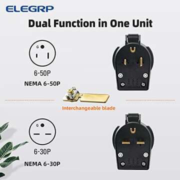 ELEGRP NEMA 6-30P & NEMA 6-50P Plug, Straight Blade Heavy Duty Angle Plug, 30 Amp 50 Amp 250V 3 Prong Power Plug for Welder/Generator, Industrial Grade, Grounding, 2 Pole 3 Wire, UL Listed, 1 Pack