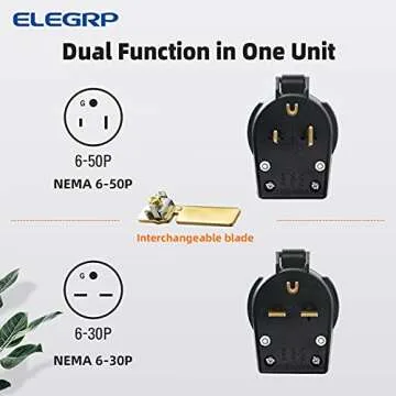 ELEGRP NEMA 6-30P & NEMA 6-50P Plug, Straight Blade Heavy Duty Angle Plug, 30 Amp 50 Amp 250V 3 Prong Power Plug for Welder/Generator, Industrial Grade, Grounding, 2 Pole 3 Wire, UL Listed, 1 Pack