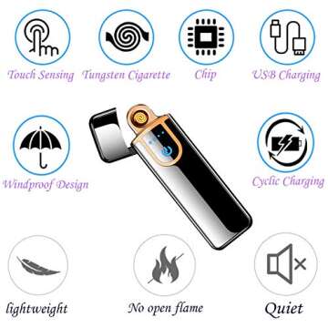 Electronic Lighter, YYDSDMS Rechargeable Lighter Touch Ignition USB Charging Electric Lighter,Windpr...