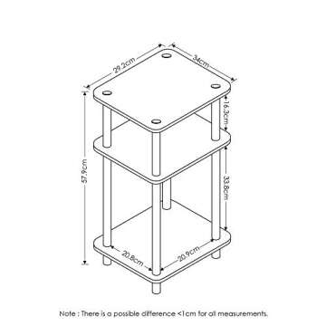 Furinno Just 3-Tier Turn-N-Tube End Table / Side Table / Night Stand / Bedside Table with Plastic Poles, 1-Pack, White(Espresso)/White
