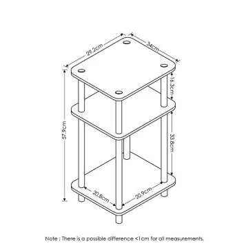 Furinno Just 3-Tier Turn-N-Tube End Table / Side Table / Night Stand / Bedside Table with Plastic Poles, 1-Pack, White(Espresso)/White