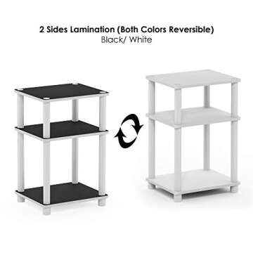 Furinno Just 3-Tier Turn-N-Tube End Table / Side Table / Night Stand / Bedside Table with Plastic Poles, 1-Pack, White(Espresso)/White