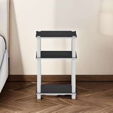 Furinno Just 3-Tier Turn-N-Tube End Table / Side Table / Night Stand / Bedside Table with Plastic Poles, 1-Pack, White(Espresso)/White