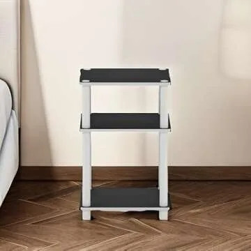 Furinno Just 3-Tier Turn-N-Tube End Table / Side Table / Night Stand / Bedside Table with Plastic Poles, 1-Pack, White(Espresso)/White