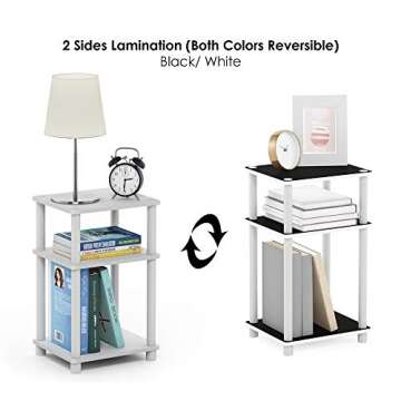 Furinno Just 3-Tier Turn-N-Tube End Table / Side Table / Night Stand / Bedside Table with Plastic Poles, 1-Pack, White(Espresso)/White
