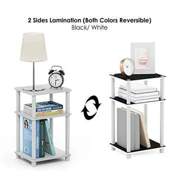 Furinno Just 3-Tier Turn-N-Tube End Table / Side Table / Night Stand / Bedside Table with Plastic Poles, 1-Pack, White(Espresso)/White