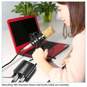 Neewer 1-Channel 48V Phantom Power Supply with Adapter, BONUS+XLR 3 Pin Microphone Cable for Any Con...