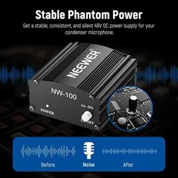 Neewer 1-Channel 48V Phantom Power Supply with Adapter, BONUS+XLR 3 Pin Microphone Cable for Any Condenser Microphone Music Recording Equipment (8 feet)