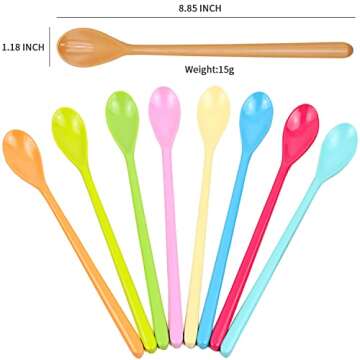 Goeielewe Set of 8 Mixing Spoon Melamine Long Espresso Spoons, Colorful Latte Spoon, Dessert Ice Cre...