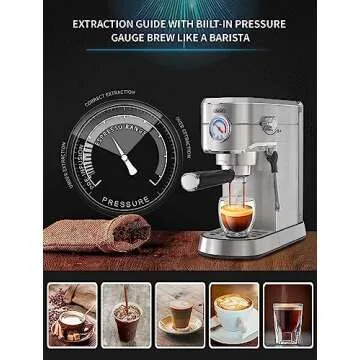 Gevi 20 Bar Compact Professional Espresso Coffee Machine with Milk Frother/Steam Wand for Espresso, Latte and Cappuccino, Stainless Steel, 35 Oz Removable Water Tank Yellow