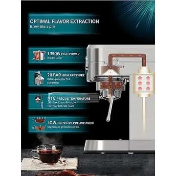 Gevi 20 Bar Compact Professional Espresso Coffee Machine with Milk Frother/Steam Wand for Espresso, Latte and Cappuccino, Stainless Steel, 35 Oz Removable Water Tank Yellow