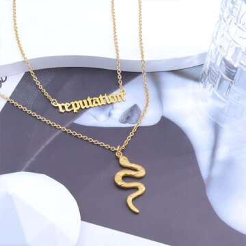 Personality Layered Silver Reputation Snake Necklace for Women,Gothic Punk Animal Neckalce Vintage Jewelry Gifts (A-Gold)