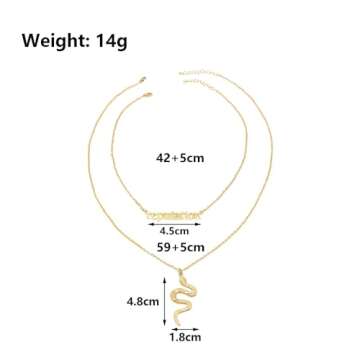 Personality Layered Silver Reputation Snake Necklace for Women,Gothic Punk Animal Neckalce Vintage Jewelry Gifts (A-Gold)