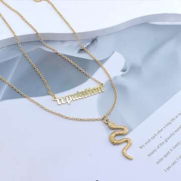 Personality Layered Silver Reputation Snake Necklace for Women,Gothic Punk Animal Neckalce Vintage Jewelry Gifts (A-Gold)