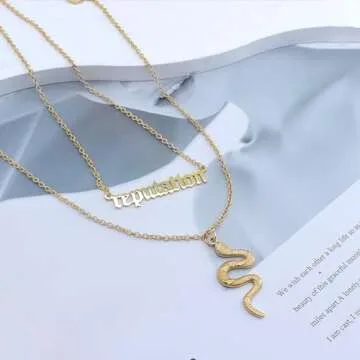 Personality Layered Silver Reputation Snake Necklace for Women,Gothic Punk Animal Neckalce Vintage Jewelry Gifts (A-Gold)