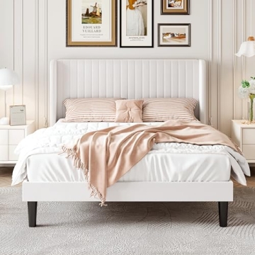 Affordable Velvet Bed Frame with Wingback Headboard
