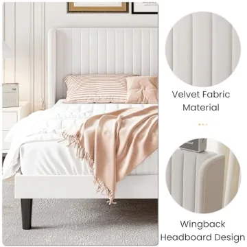 Affordable Velvet Bed Frame with Wingback Headboard
