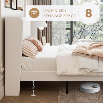 Affordable Velvet Bed Frame with Wingback Headboard