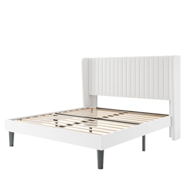 Affordable Velvet Bed Frame with Wingback Headboard