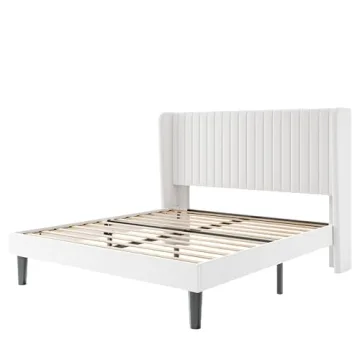 Affordable Velvet Bed Frame with Wingback Headboard